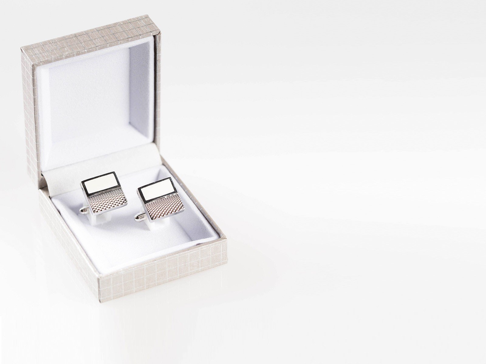 Silver and White Textured Cufflink