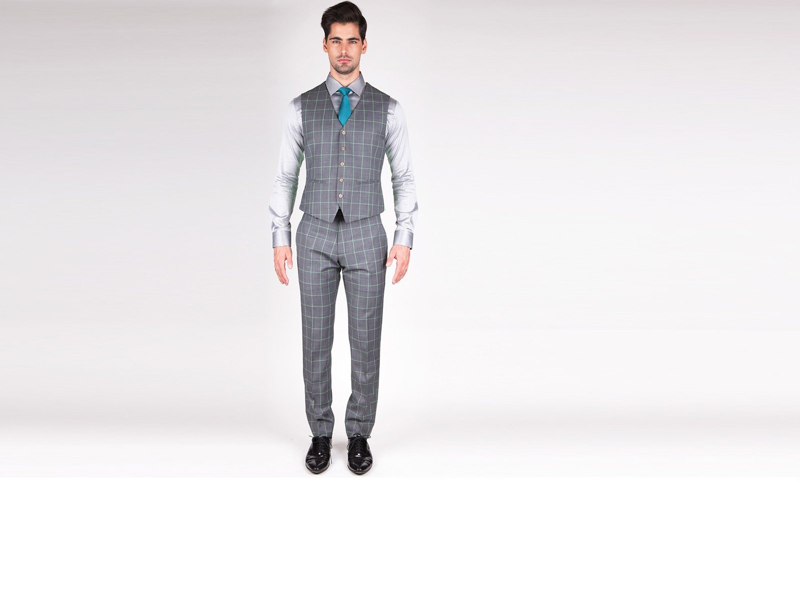 Grey with Green Tine Window Pane Vest