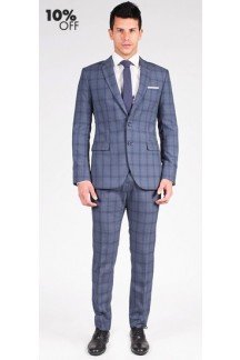 The Eric - Grey & Blue Plaid 2 Piece Custom Suit