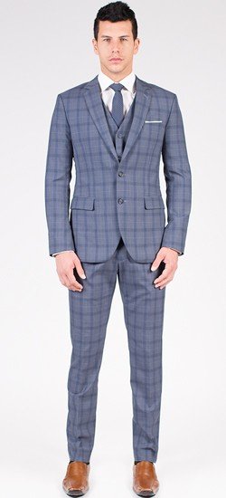 The Eric - Grey/Blue Plaid 3 Piece Custom Suit